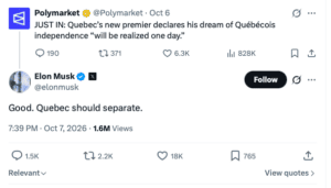 Elon Musk appelle le Québec à faire sécession